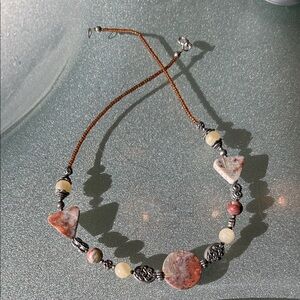Elegant Multi-Stone Necklace with Silver Accents - hand made  16”